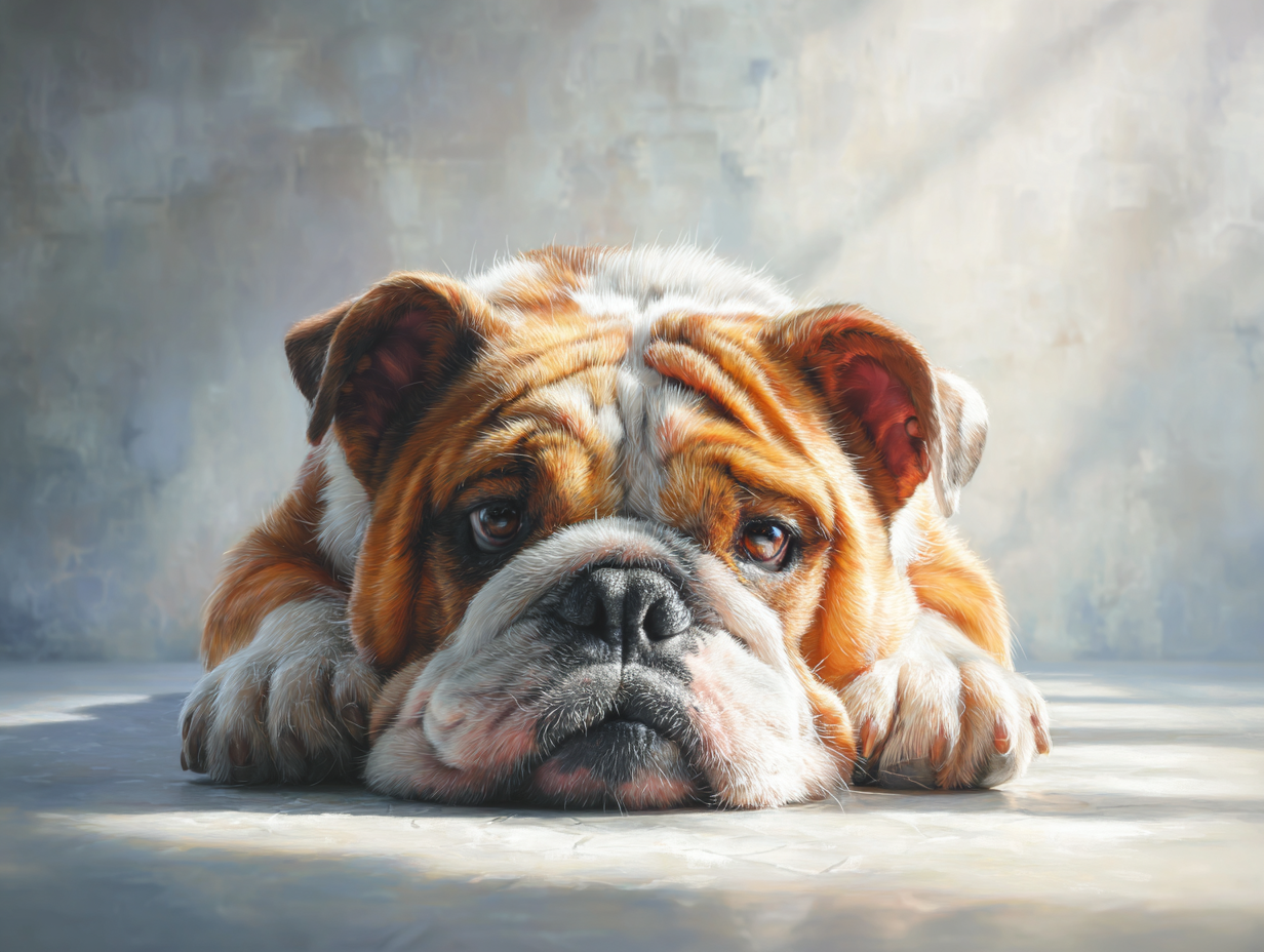 Bulldog buiten in rustige omgeving